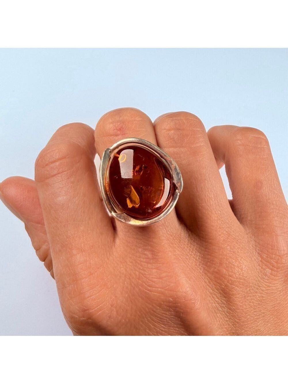 Modernist 9.8 CT Baltic Honey Amber Nested Sterling Silver VITGE Ring Adjustable - Picture 2 of 11